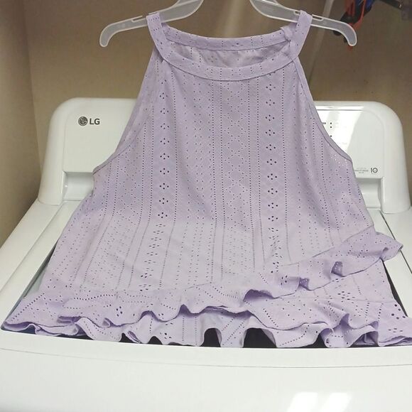 Elegant Lavender Eyelet Embroidered Ruffle Hem Cami Top XL NWT - Picture 4 of 9